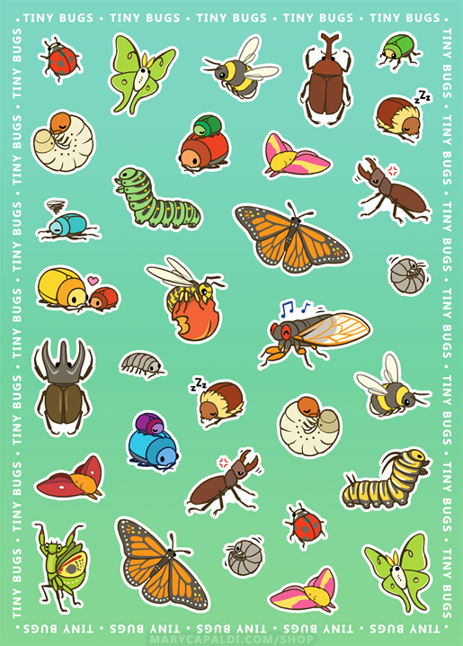 Tiny Bugs Sticker Sheet Design